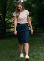 Sandra Dark Wash Denim Midi Skirt - Pendo Store
