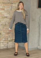 Sandra Dark Wash Denim Midi Skirt - Pendo Store