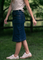 Sandra Dark Wash Denim Midi Skirt - Pendo Store