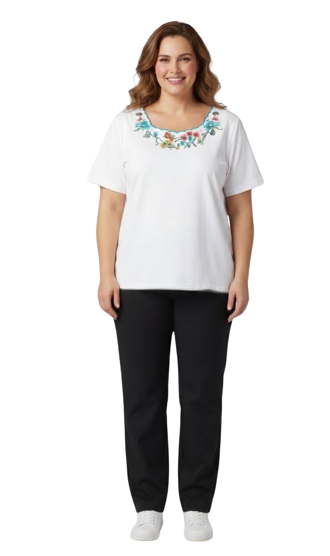 Scalloped Neckline Embellished Tee - Pendo Store