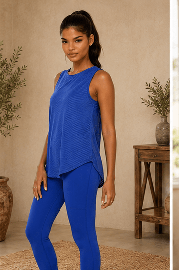 Sheer Striped Mesh Active Tank with Cut-Out Back Blue - Pendo Store