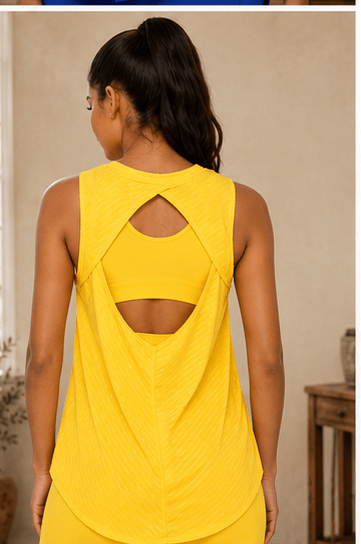 Sheer Striped Mesh Active Tank with Cut-Out Back Blue - Pendo Store