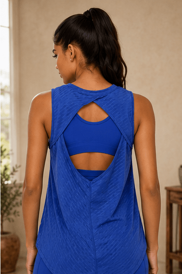 Sheer Striped Mesh Active Tank with Cut-Out Back Blue - Pendo Store