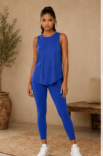 Sheer Striped Mesh Active Tank with Cut-Out Back Blue - Pendo Store