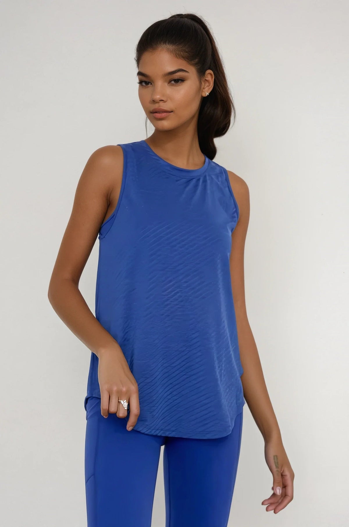 Sheer Striped Mesh Active Tank with Cut-Out Back Blue - Pendo Store