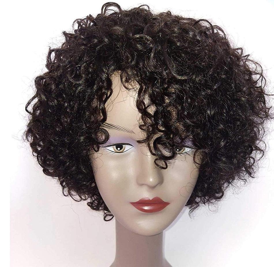 Short Kinky Curly Human Hair Wig Afro Short Wigs Pixie Cut Wig Human Hair No Lace Front Natural Brazilian Hair Pixie Wigs For For Black Women Gifts for Girlfriends - Pendo Store