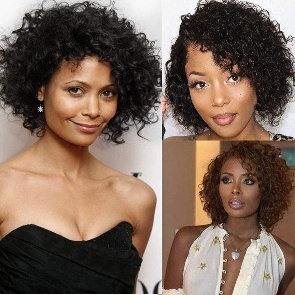 Short Kinky Curly Human Hair Wig Afro Short Wigs Pixie Cut Wig Human Hair No Lace Front Natural Brazilian Hair Pixie Wigs For For Black Women Gifts for Girlfriends - Pendo Store