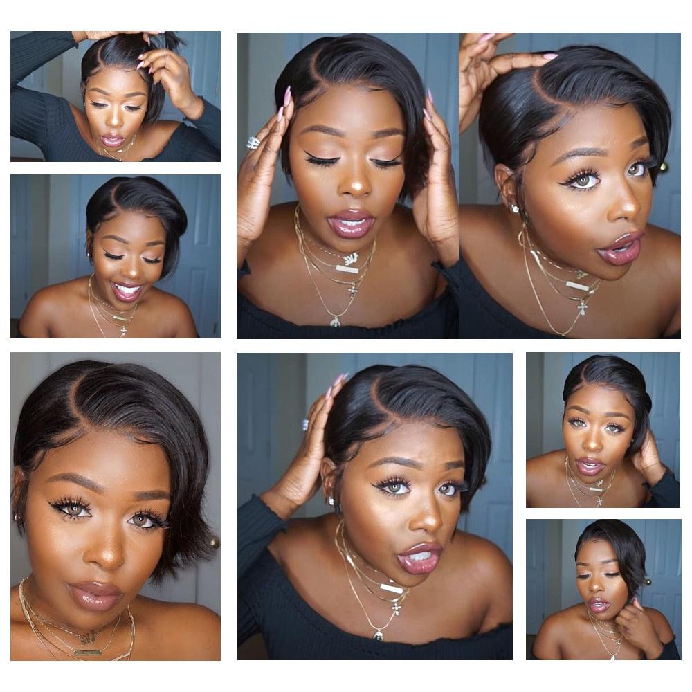 Short Pixie Cut Wig Transparent Lace Human Hair Wigs For Women Straight Frontal Wig Side Part Bob Wig Short Lace Part Wigs For Black Women Gifts for Girlfriends - Pendo Store