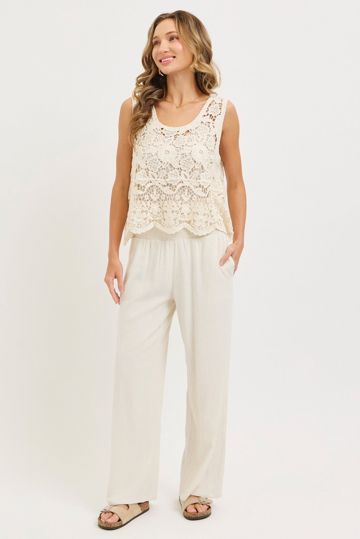 Smock Wasit Lined Blend Wide Leg High Rise Pants - Pendo Store