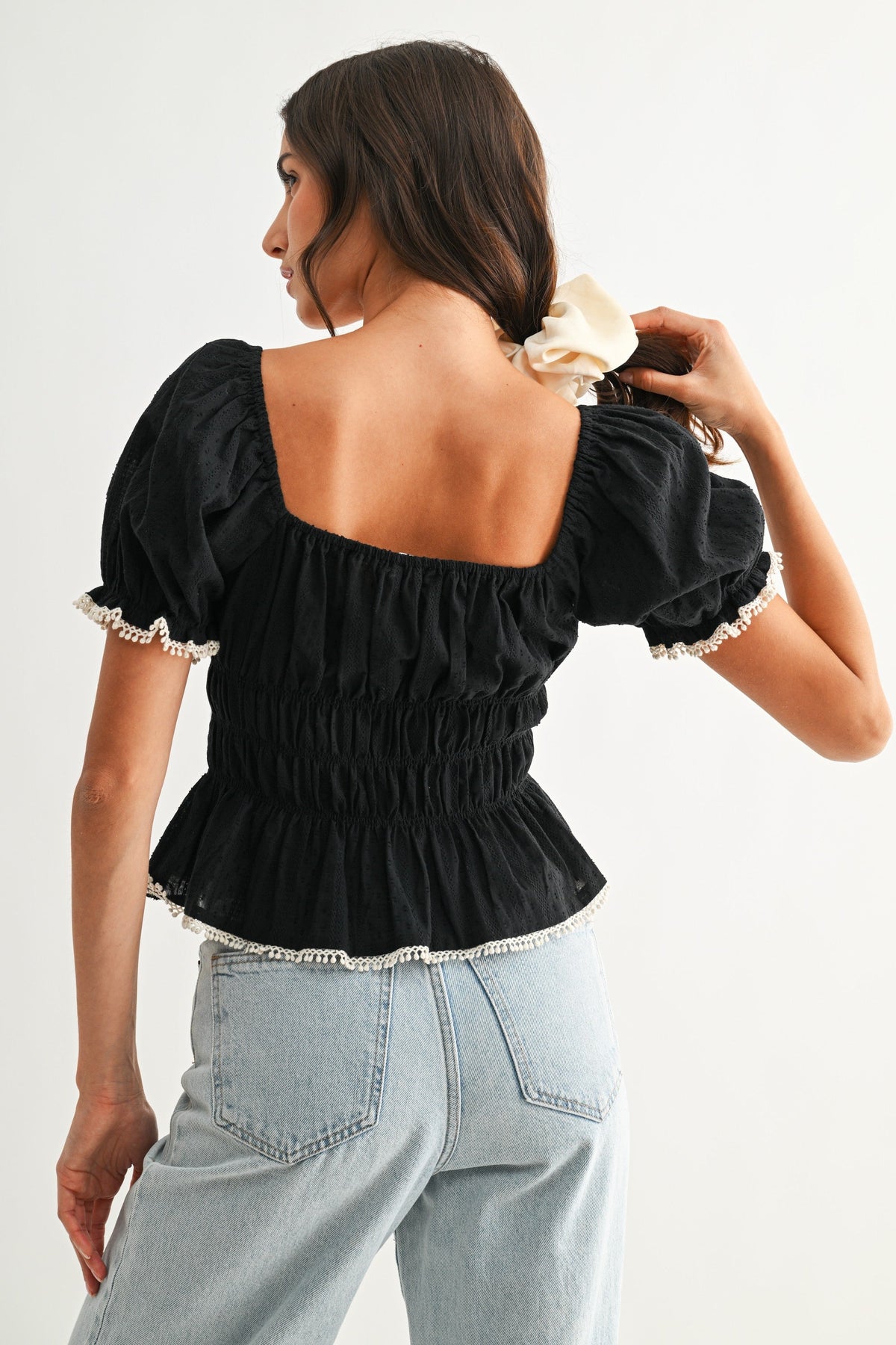 Smocked Peplum Top With Puff Sleeves - Pendo Store