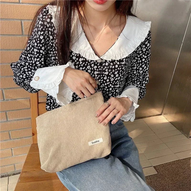 Soft Corduroy Cosmetic Organizer Bag - Pendo Store