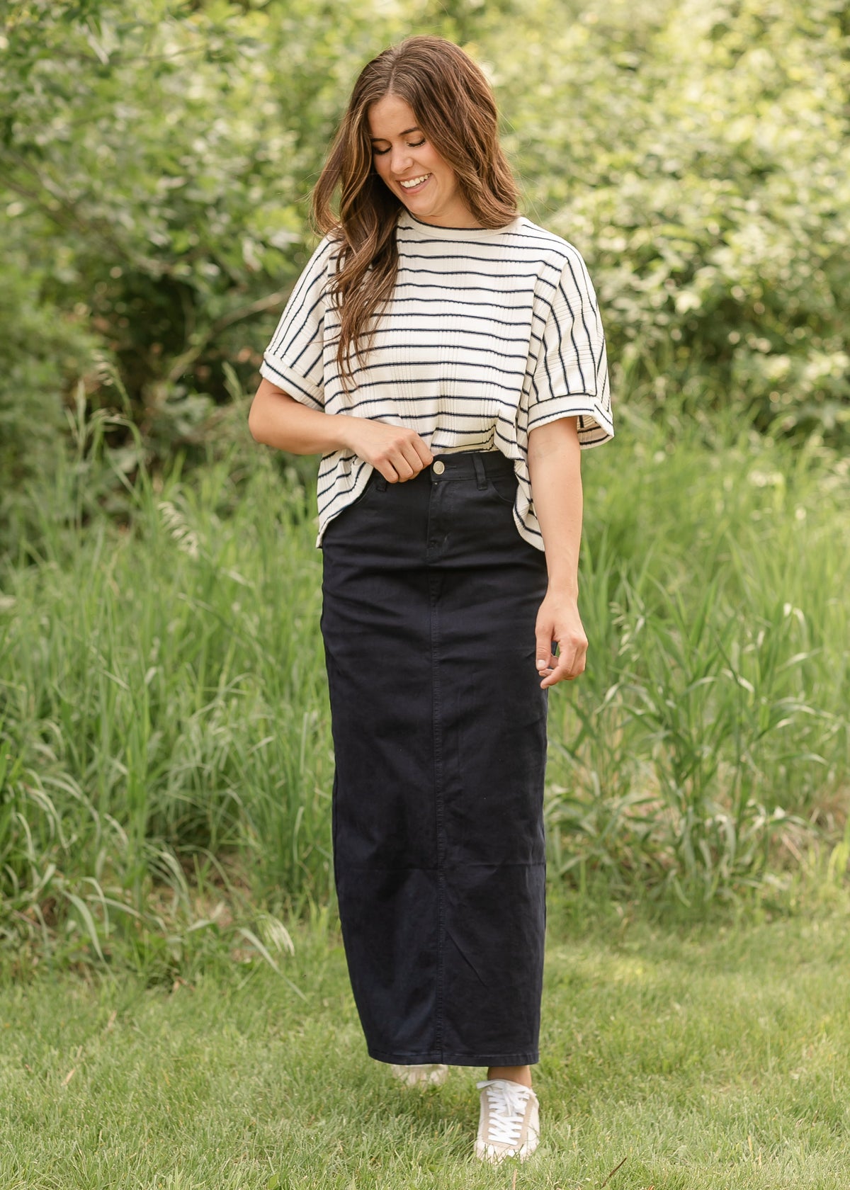 Stella Navy Maxi Denim Skirt - Pendo Store