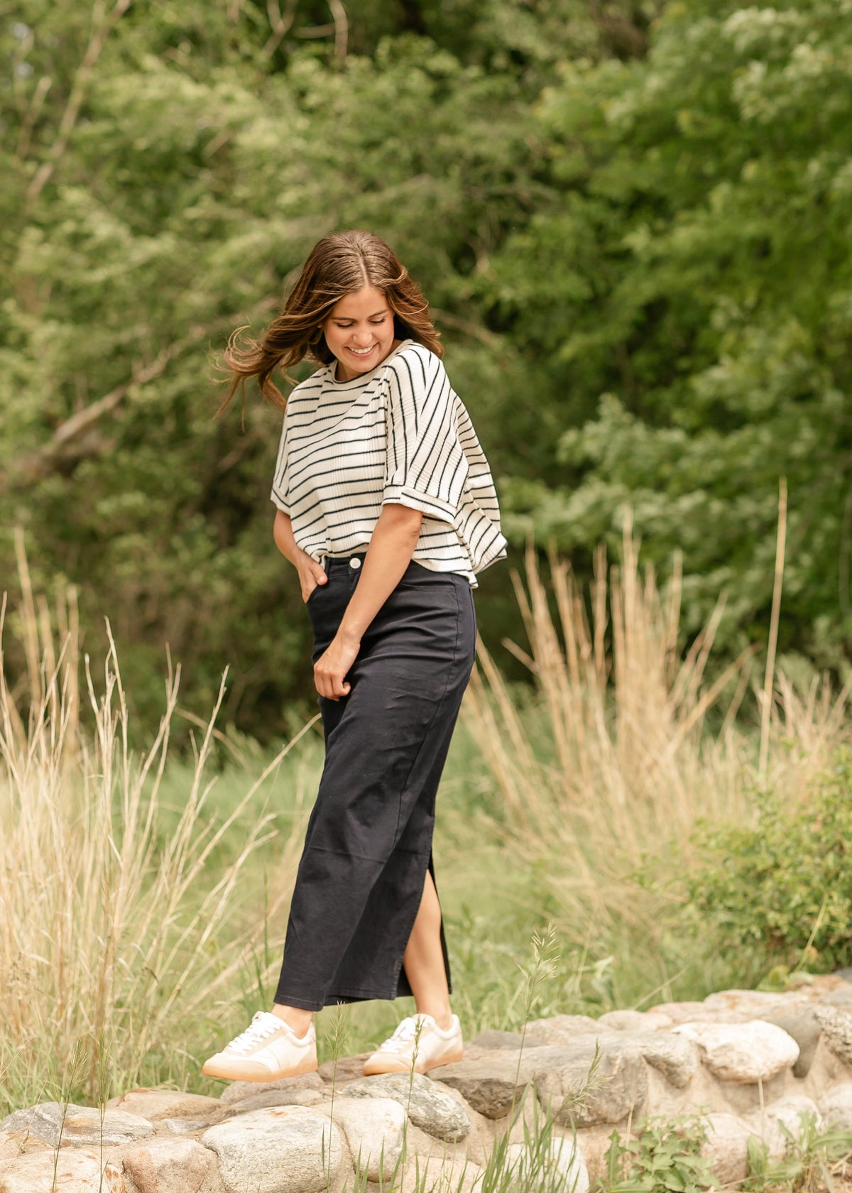 Stella Navy Maxi Denim Skirt - Pendo Store