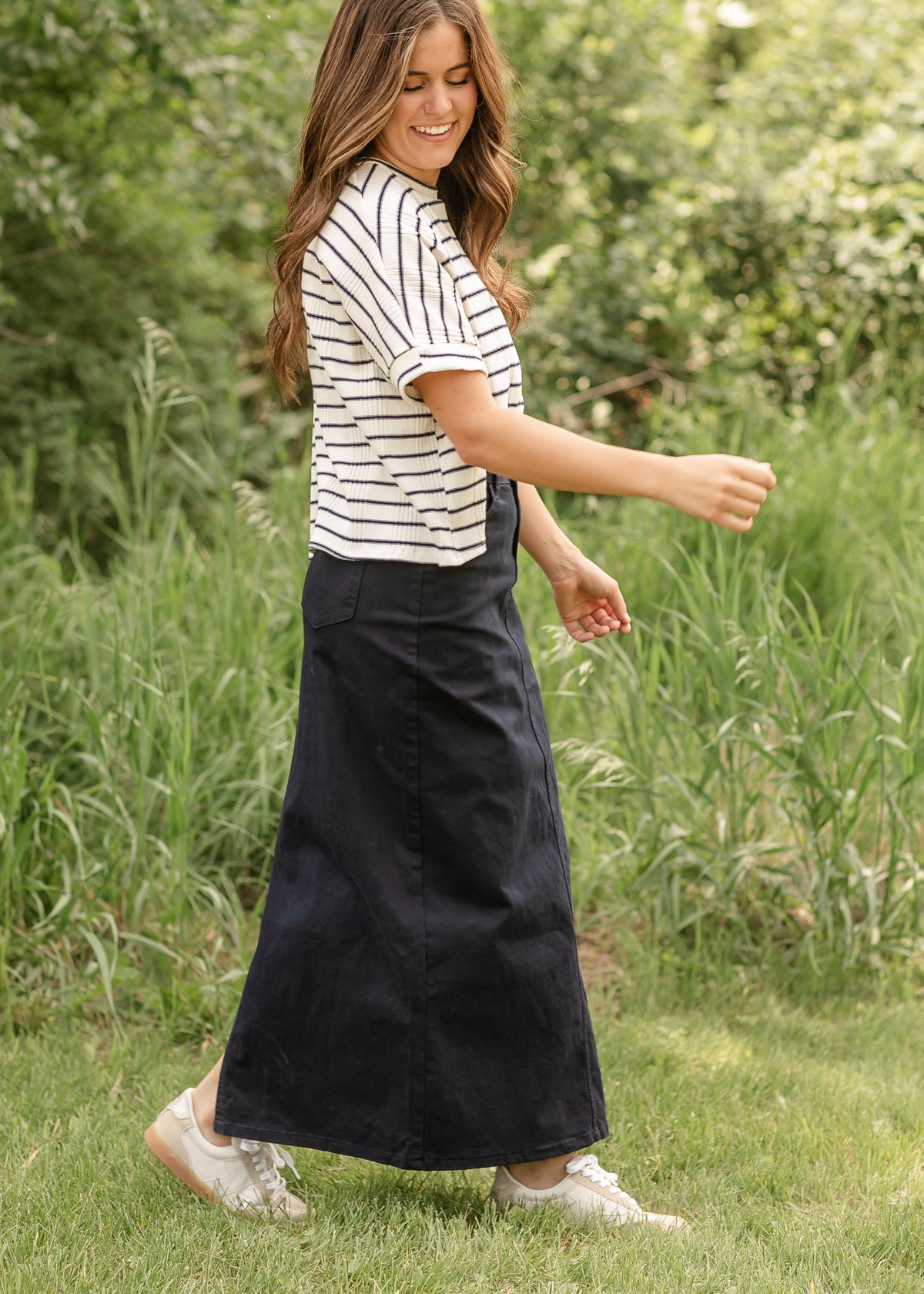 Stella Navy Maxi Denim Skirt - Pendo Store