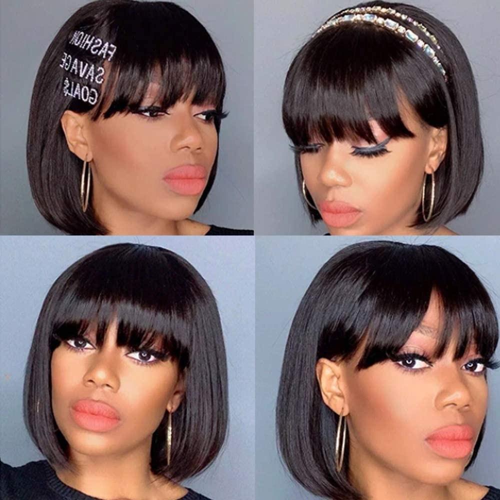 Straight Bob Wig Human Hair Wig With Bangs Short Bob Human Hair Wigs For Women Brazilian Straight Fringe Human Hair Wigs For Black Women Gifts for Girlfriends - Pendo Store