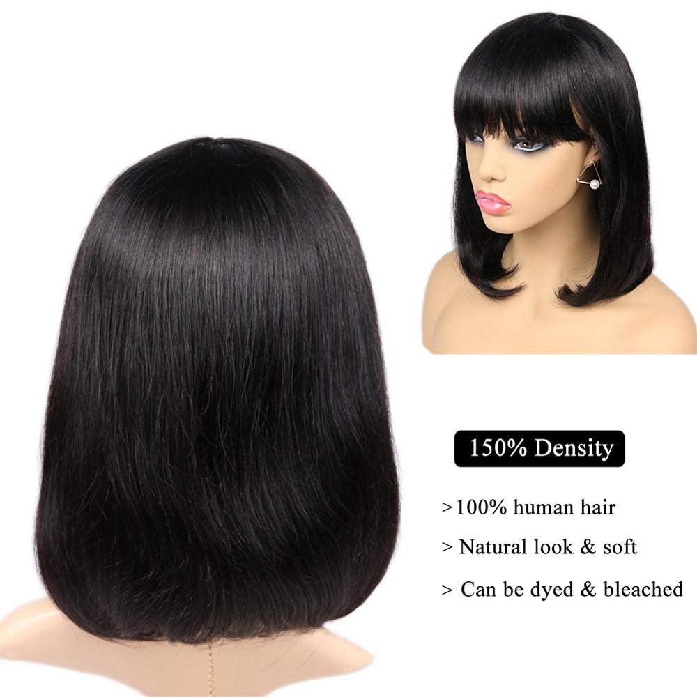 Straight Bob Wig Human Hair Wig With Bangs Short Bob Human Hair Wigs For Women Brazilian Straight Fringe Human Hair Wigs For Black Women Gifts for Girlfriends - Pendo Store