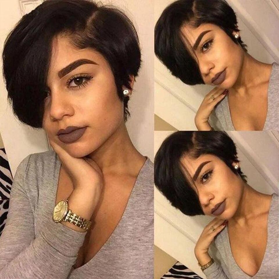 Straight Pixie Cut Wig Side Part Lace Front Human Hair Wigs Pre-plucked for Black Women Brazilian Bob Wig Transparent Lace Wigs Human Hair Wigs For Black Women Gifts for Girlfriends - Pendo Store