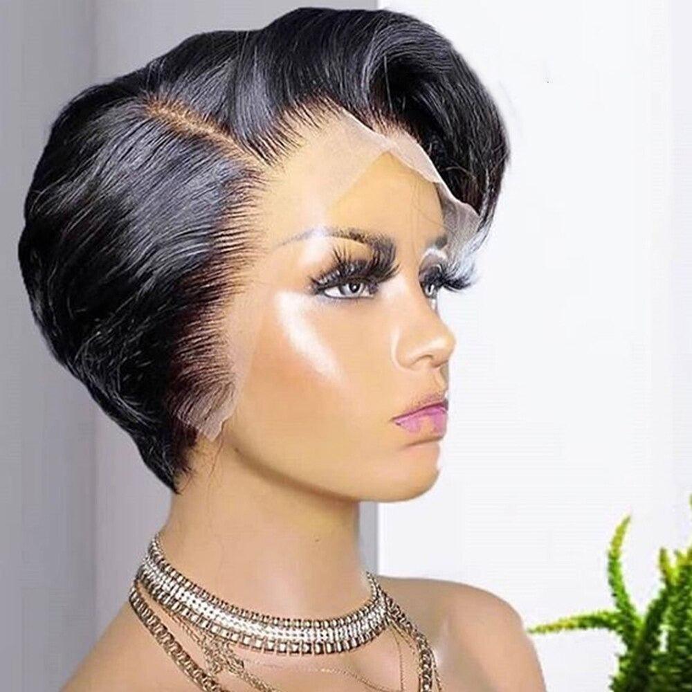 Straight Pixie Cut Wig Side Part Lace Front Human Hair Wigs Pre-plucked for Black Women Brazilian Bob Wig Transparent Lace Wigs Human Hair Wigs For Black Women Gifts for Girlfriends - Pendo Store