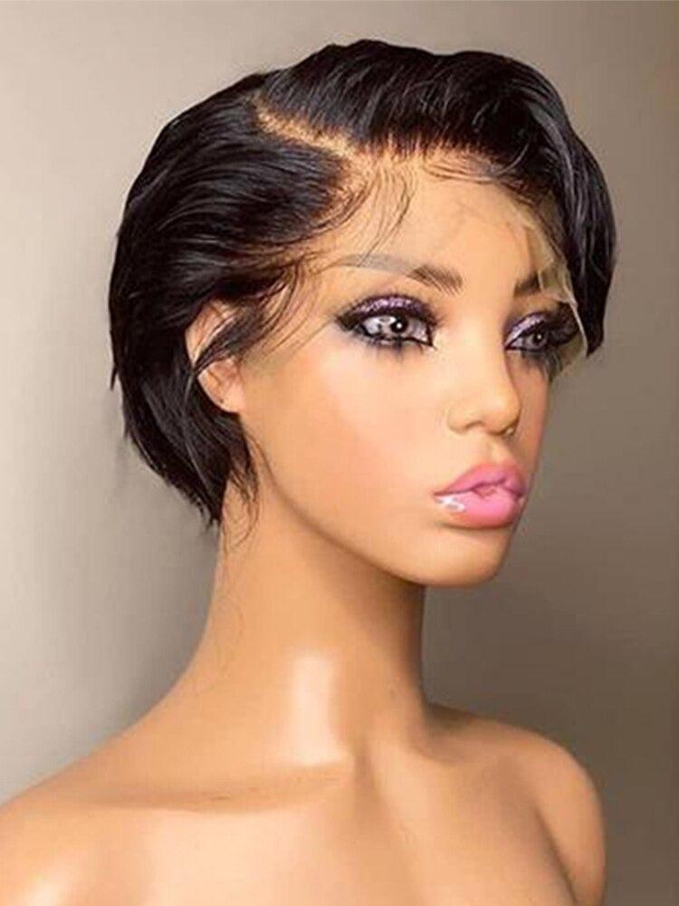 Straight Pixie Cut Wig Side Part Lace Front Human Hair Wigs Pre-plucked for Black Women Brazilian Bob Wig Transparent Lace Wigs Human Hair Wigs For Black Women Gifts for Girlfriends - Pendo Store