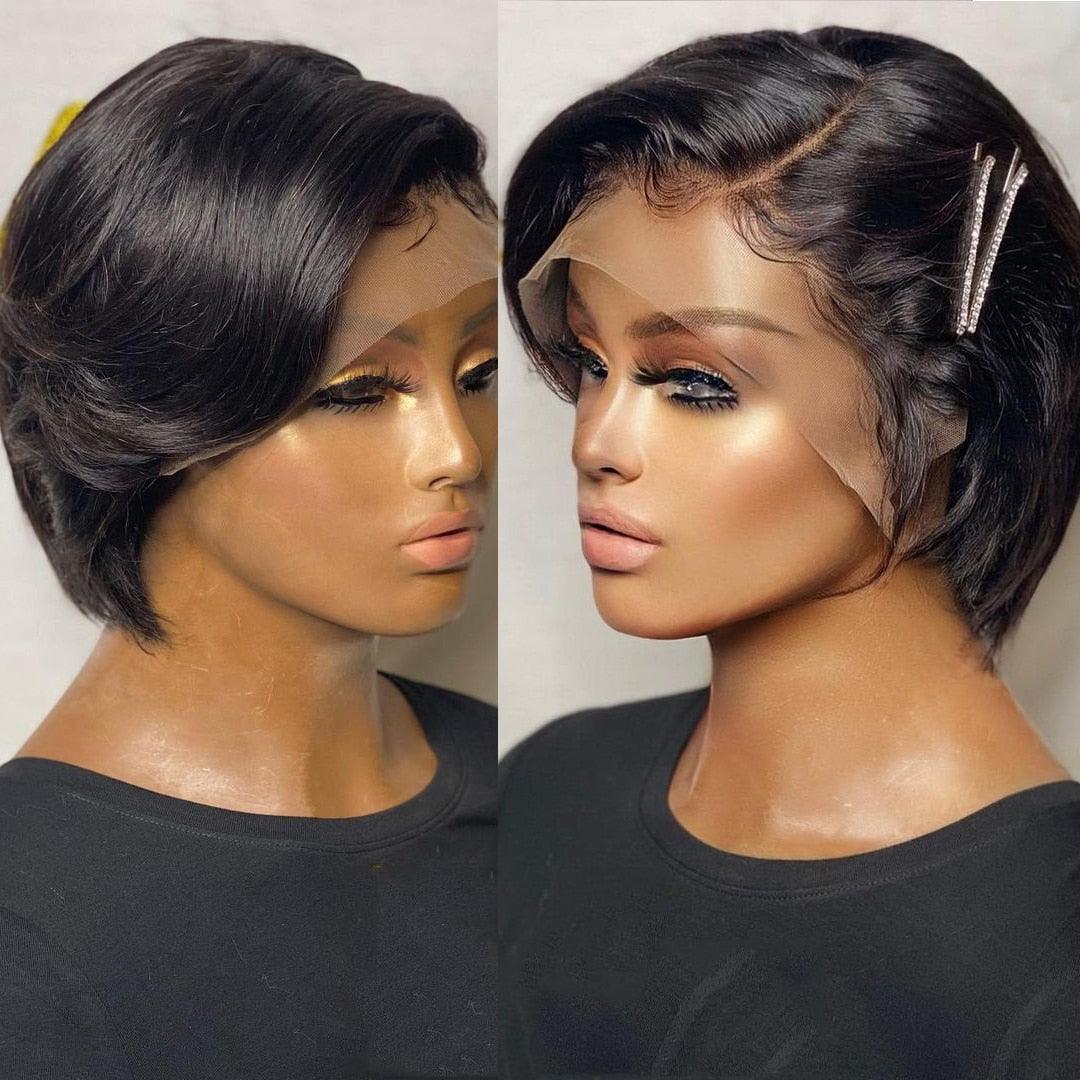 Straight Pixie Cut Wig Side Part Lace Front Human Hair Wigs Pre-plucked for Black Women Brazilian Bob Wig Transparent Lace Wigs Human Hair Wigs For Black Women Gifts for Girlfriends - Pendo Store