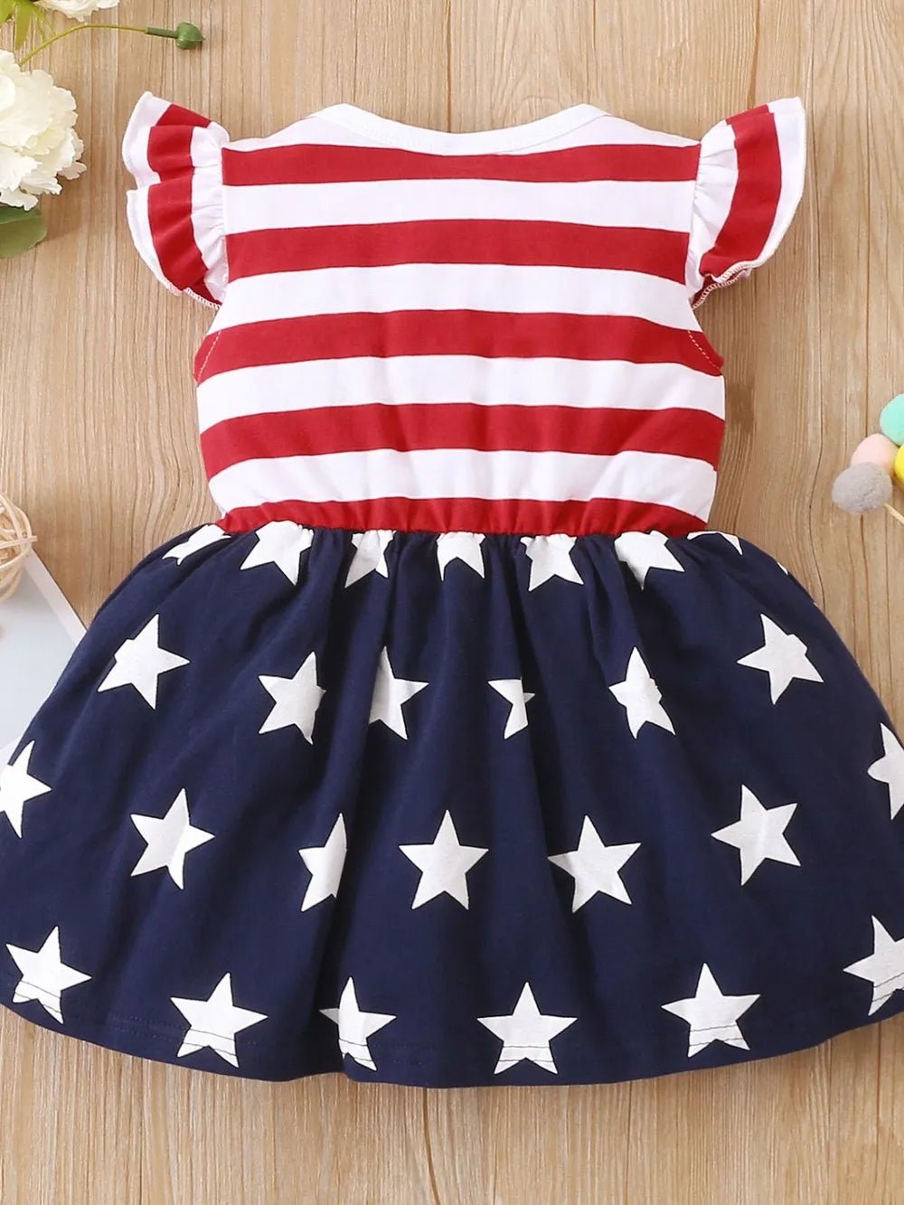 Striped & Stars Ruffled Round Neck Cap Sleeve Dress - Pendo Store