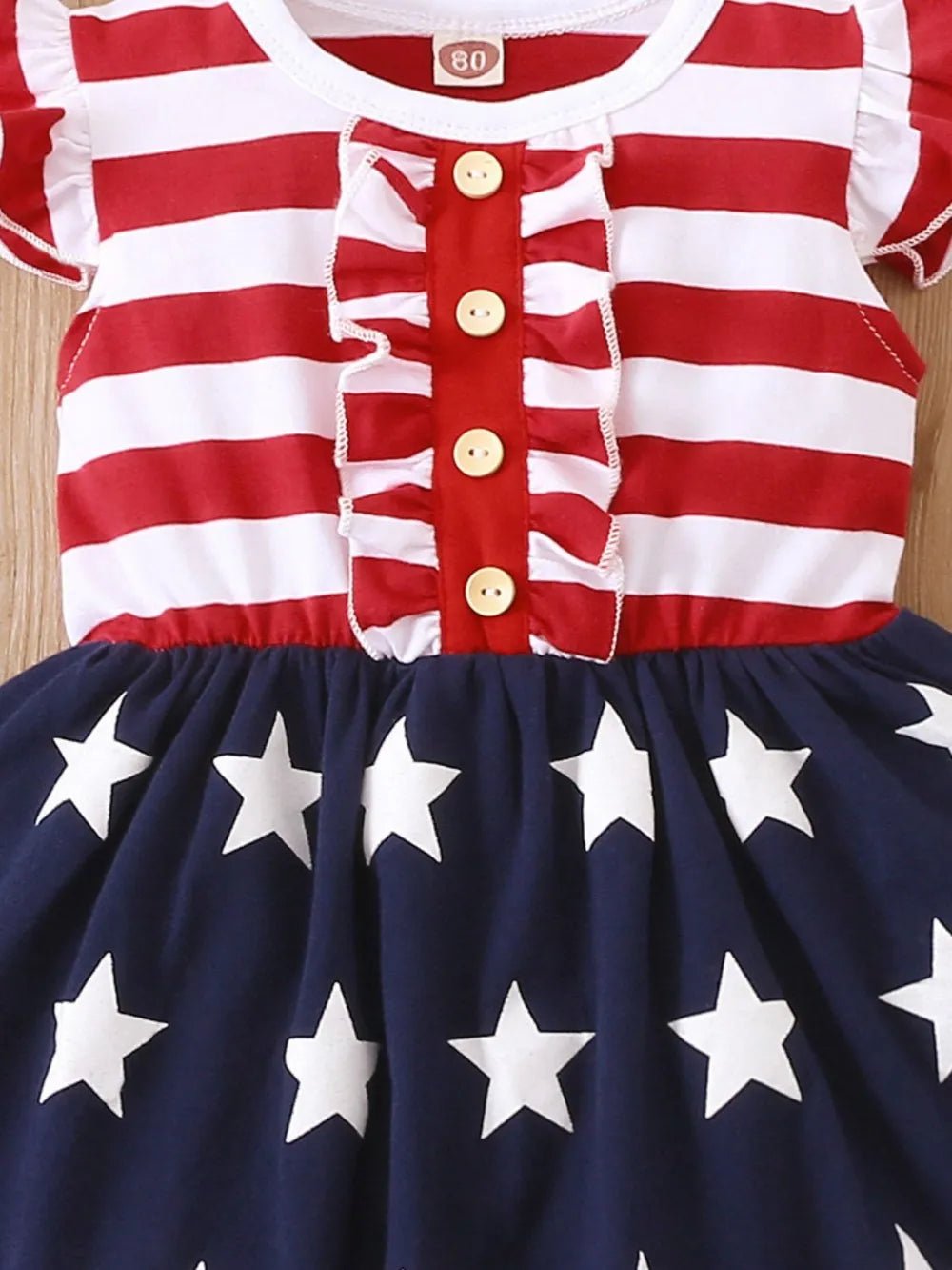 Striped & Stars Ruffled Round Neck Cap Sleeve Dress - Pendo Store
