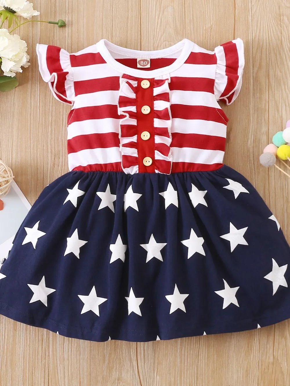 Striped & Stars Ruffled Round Neck Cap Sleeve Dress - Pendo Store