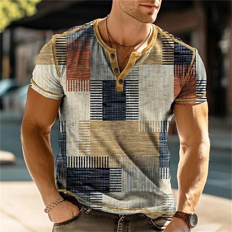 Summer 3D Printed T Shirt, Men’s Retro Patchwork, Cool Breathable, Short Sleeve, Trendy Casual, Oversized Top - Pendo Store