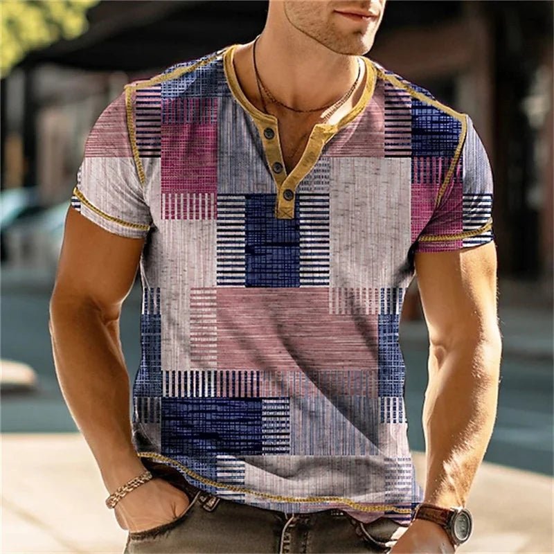 Summer 3D Printed T Shirt, Men’s Retro Patchwork, Cool Breathable, Short Sleeve, Trendy Casual, Oversized Top - Pendo Store
