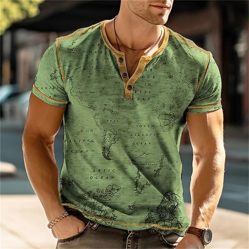 Summer 3D Printed T Shirt, Men’s Retro Patchwork, Cool Breathable, Short Sleeve, Trendy Casual, Oversized Top - Pendo Store