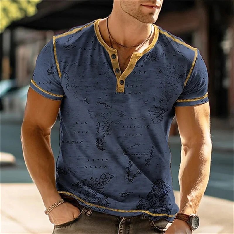 Summer 3D Printed T Shirt, Men’s Retro Patchwork, Cool Breathable, Short Sleeve, Trendy Casual, Oversized Top - Pendo Store