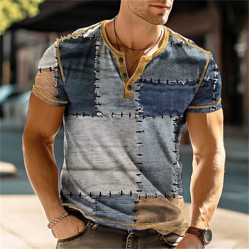 Summer 3D Printed T Shirt, Men’s Retro Patchwork, Cool Breathable, Short Sleeve, Trendy Casual, Oversized Top - Pendo Store