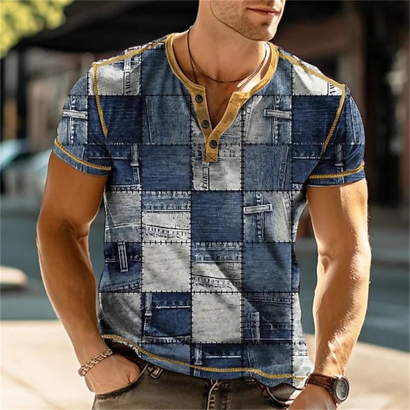 Summer 3D Printed T Shirt, Men’s Retro Patchwork, Cool Breathable, Short Sleeve, Trendy Casual, Oversized Top - Pendo Store