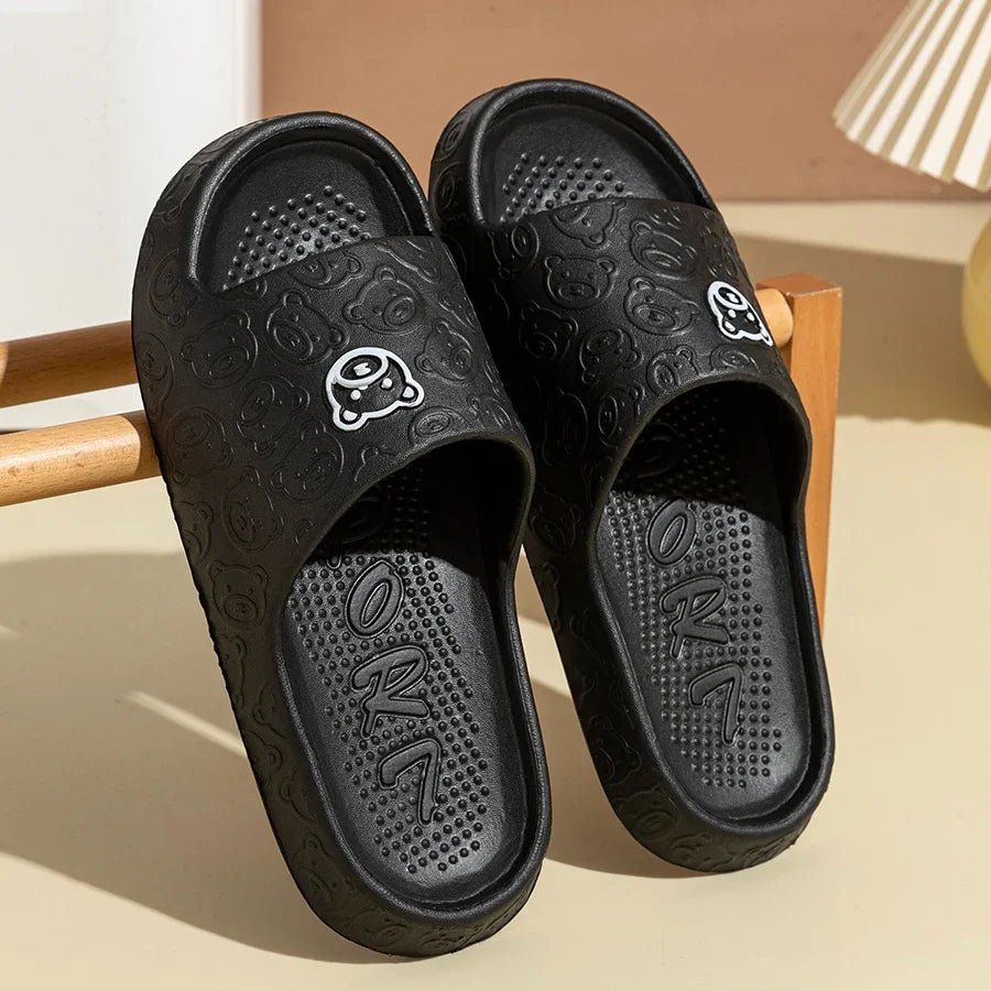 Summer Fashion Men's Slippers Printting Little Bear Sandals Indoor Bathroom Non-slip Soft Women Dormitory Casual Shoes Couple - Pendo Store