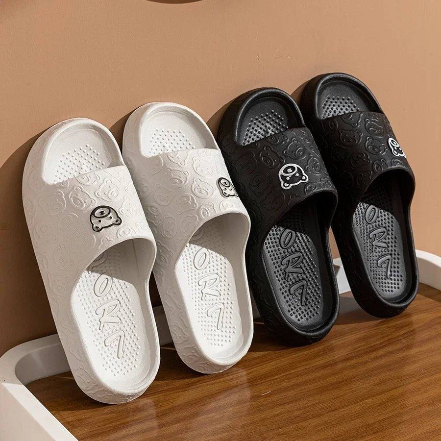 Summer Fashion Men's Slippers Printting Little Bear Sandals Indoor Bathroom Non-slip Soft Women Dormitory Casual Shoes Couple - Pendo Store