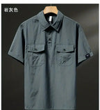 Summer Ice Silk American High-end Workwear Short-sleeved Shirt Men’s Gray British Trendy Retro Loose T-shirt Polo Shirt - Pendo Store