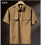 Summer Ice Silk American High-end Workwear Short-sleeved Shirt Men’s Gray British Trendy Retro Loose T-shirt Polo Shirt - Pendo Store