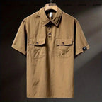 Summer Ice Silk American High-end Workwear Short-sleeved Shirt Men’s Gray British Trendy Retro Loose T-shirt Polo Shirt - Pendo Store