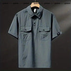 Summer Ice Silk American High-end Workwear Short-sleeved Shirt Men’s Gray British Trendy Retro Loose T-shirt Polo Shirt - Pendo Store