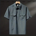 Summer Ice Silk American High-end Workwear Short-sleeved Shirt Men’s Gray British Trendy Retro Loose T-shirt Polo Shirt - Pendo Store
