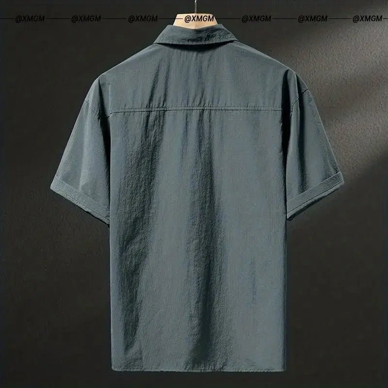 Summer Ice Silk American High-end Workwear Short-sleeved Shirt Men’s Gray British Trendy Retro Loose T-shirt Polo Shirt - Pendo Store