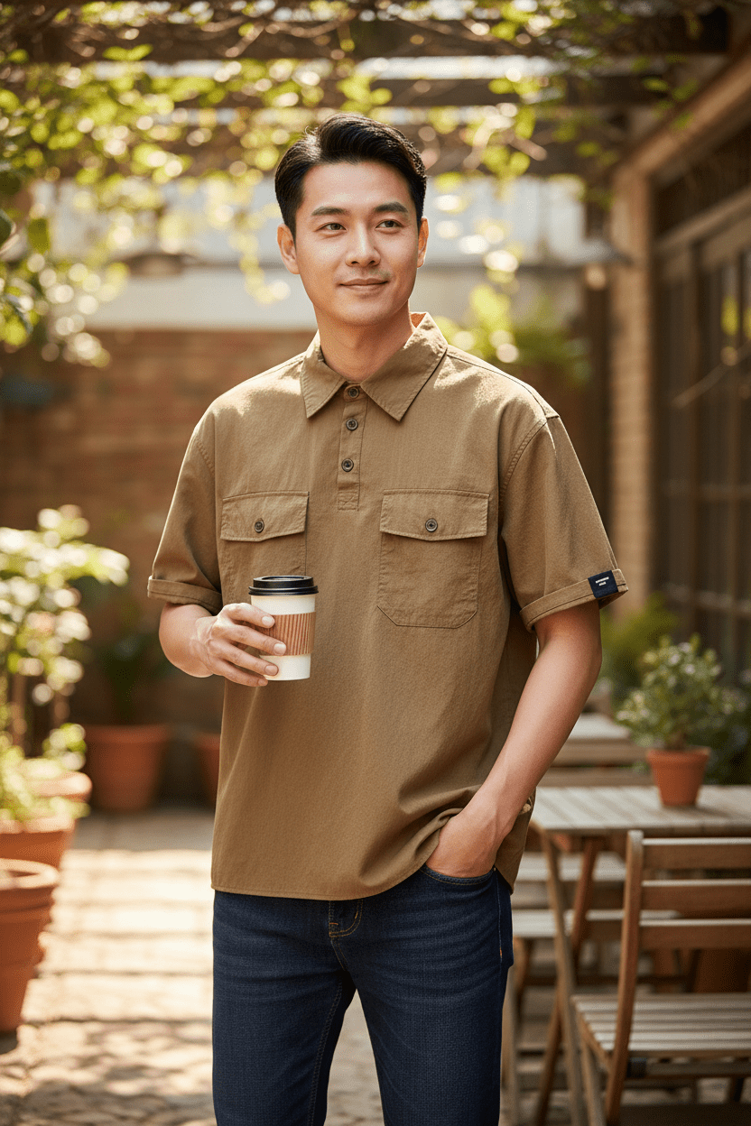 Summer Ice Silk American High-end Workwear Short-sleeved Shirt Men’s Gray British Trendy Retro Loose T-shirt Polo Shirt - Pendo Store