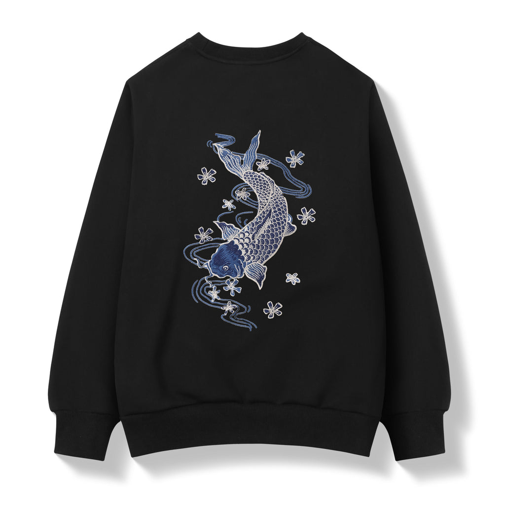 SW9015 Blue Koi Embroidery Sweater - Pendo Store