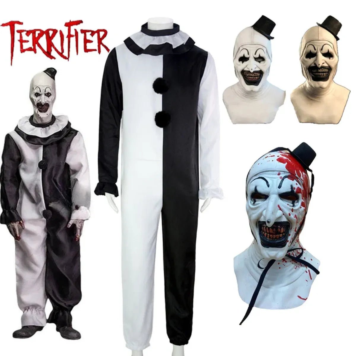 Terrifier 2 Art The Clown Cosplay Costume – Jumpsuit & Mask Halloween Set - Pendo Store
