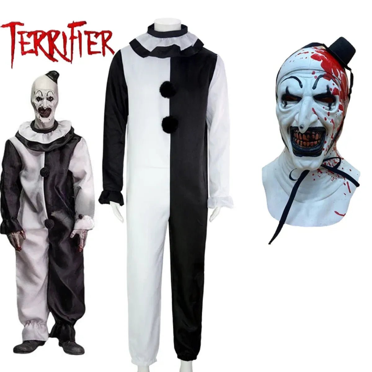 Terrifier 2 Art The Clown Cosplay Costume – Jumpsuit & Mask Halloween Set - Pendo Store