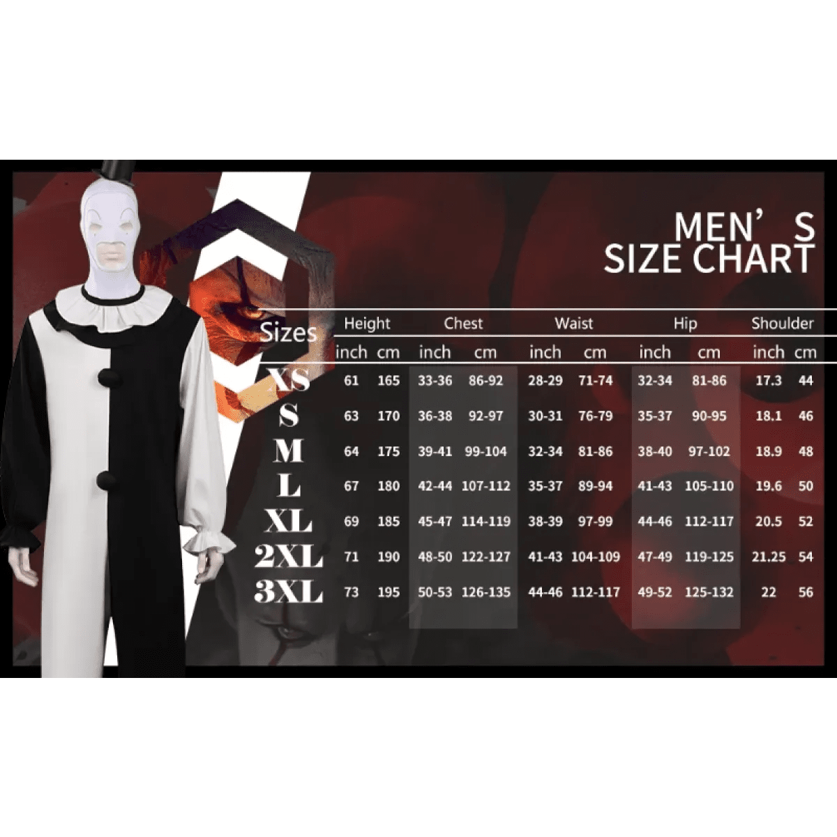 Terrifier 2 Art The Clown Cosplay Costume – Jumpsuit & Mask Halloween Set - Pendo Store