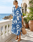 Tropical Palm Leaf Button-Down Midi Dress - Resort and Spring Collection - Pendo Store