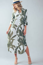 Tropical Palm Leaf Button-Down Midi Dress - Resort and Spring Collection - Pendo Store