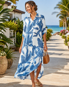 Tropical Palm Leaf Button-Down Midi Dress - Resort and Spring Collection - Pendo Store