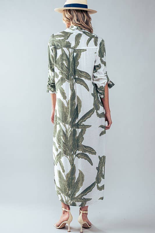 Tropical Palm Leaf Button-Down Midi Dress - Resort and Spring Collection - Pendo Store
